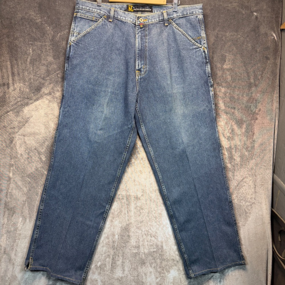 Nautica Jeans Company Jeans Mens Blue Relaxed 40x34 Carpenter Denim Workwear